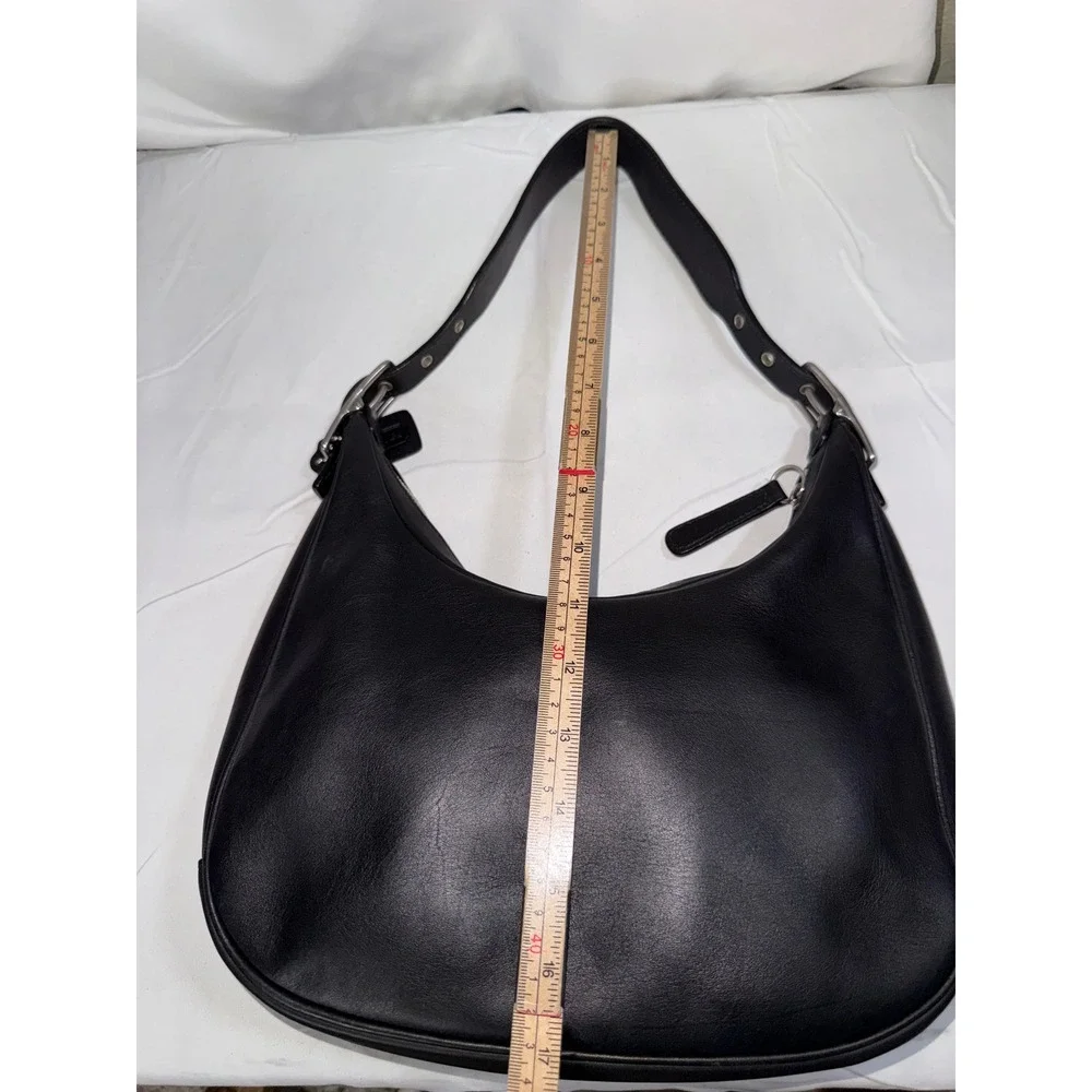 Coach 9342 Black Full-Grain Leather Hobo Shoulder Bag Silver Hardware